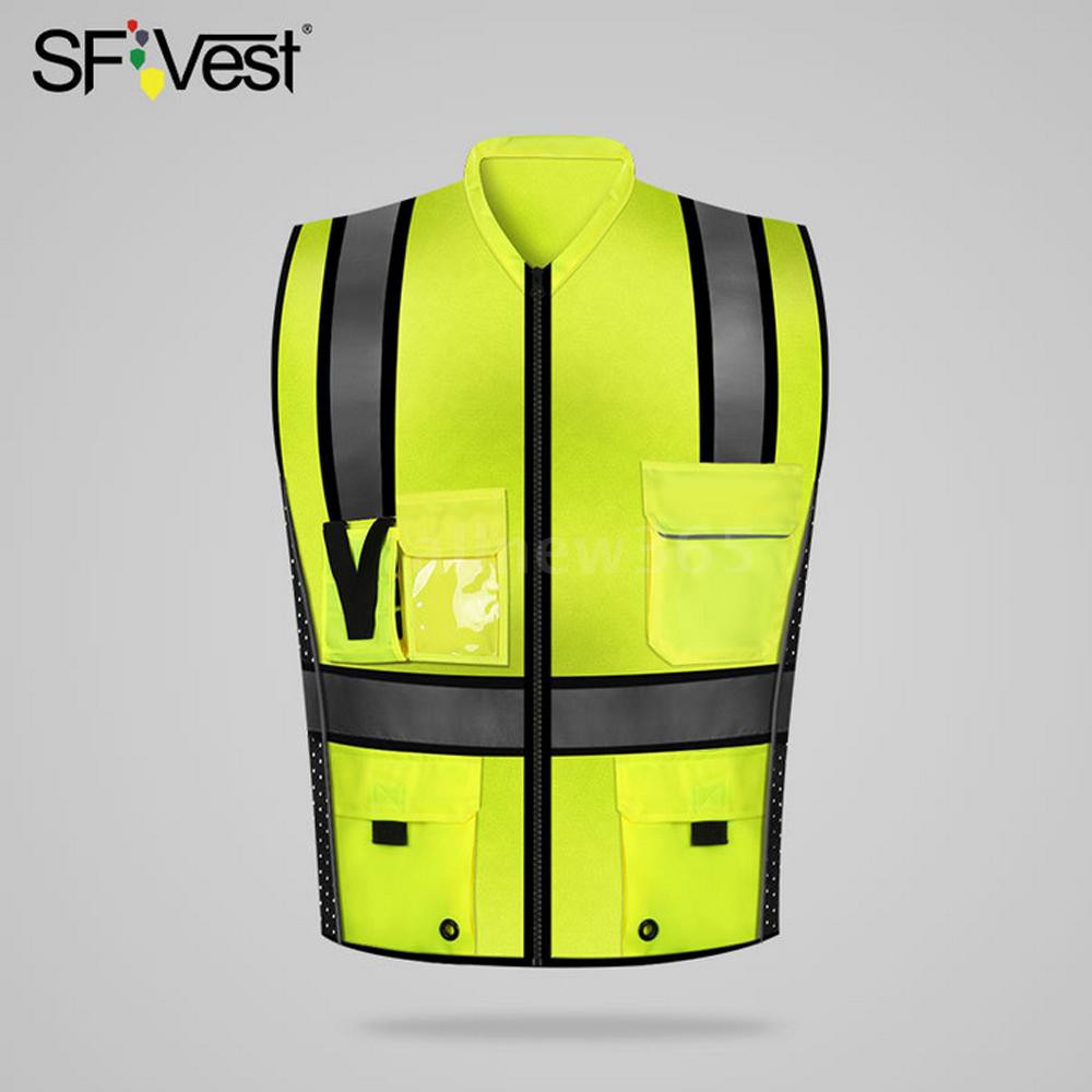 New Yellow Mesh Reflective Safety Vest Pockets for Running Construction Size M/L