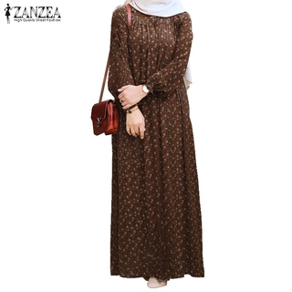 Image of ZANZEA Women Printed Collared Casual Loose Muslim Long Dress