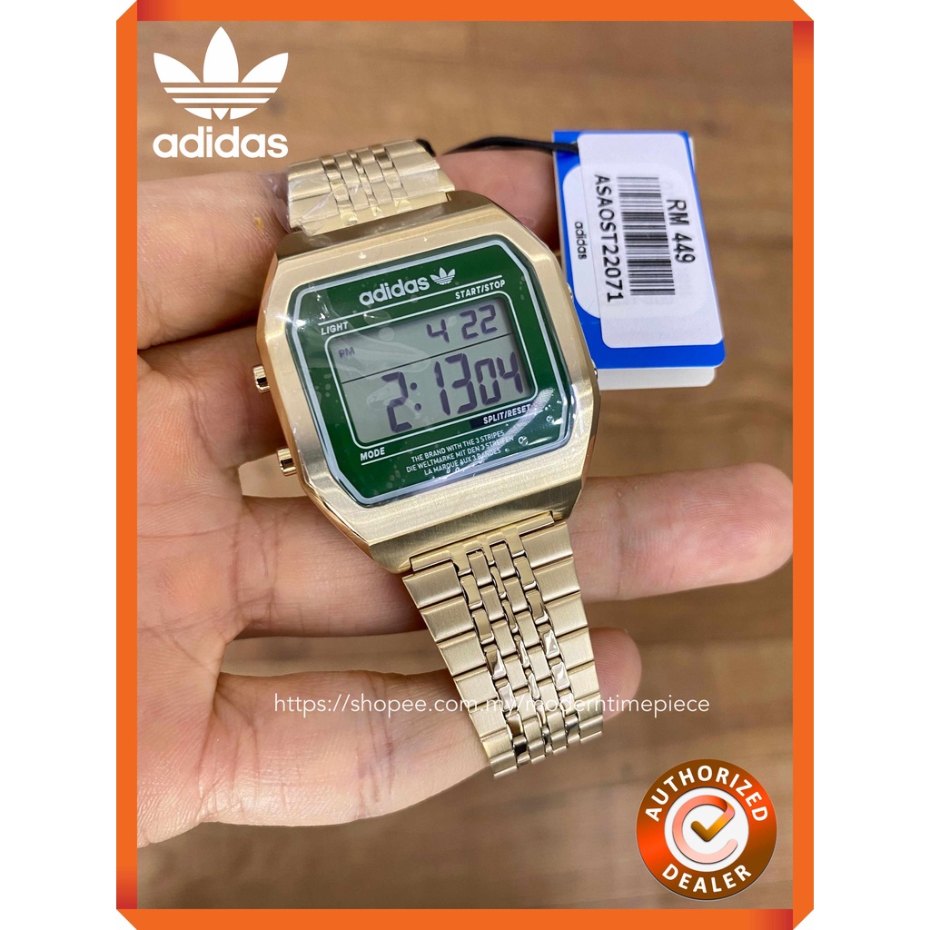 Adidas DIGITAL TWO Green Dial Gold PVD Plated Steel, 44% OFF