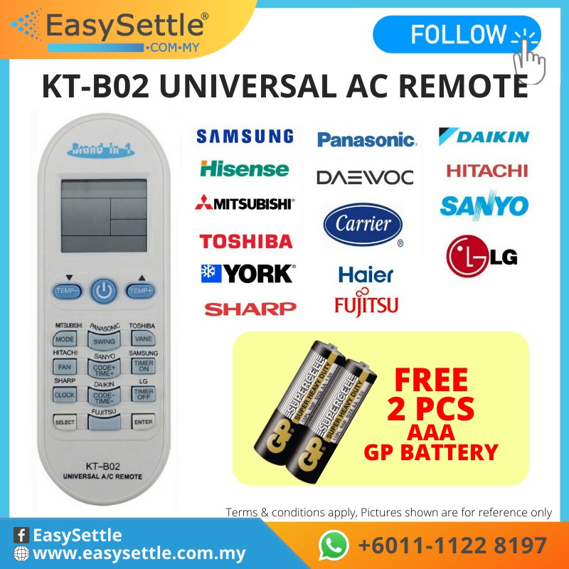 (FREE GP BATTERY) KTB02 AIRCOND REMOTE CONTROL MULTI REMOTE CONTROL