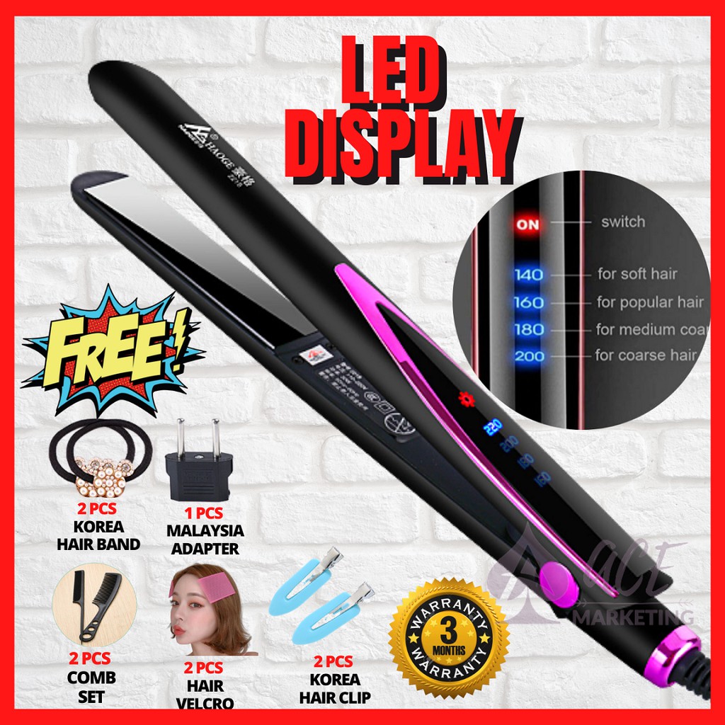 LED Flat Hair Straightener Iron Hair Curler  Pelurus Rambut  