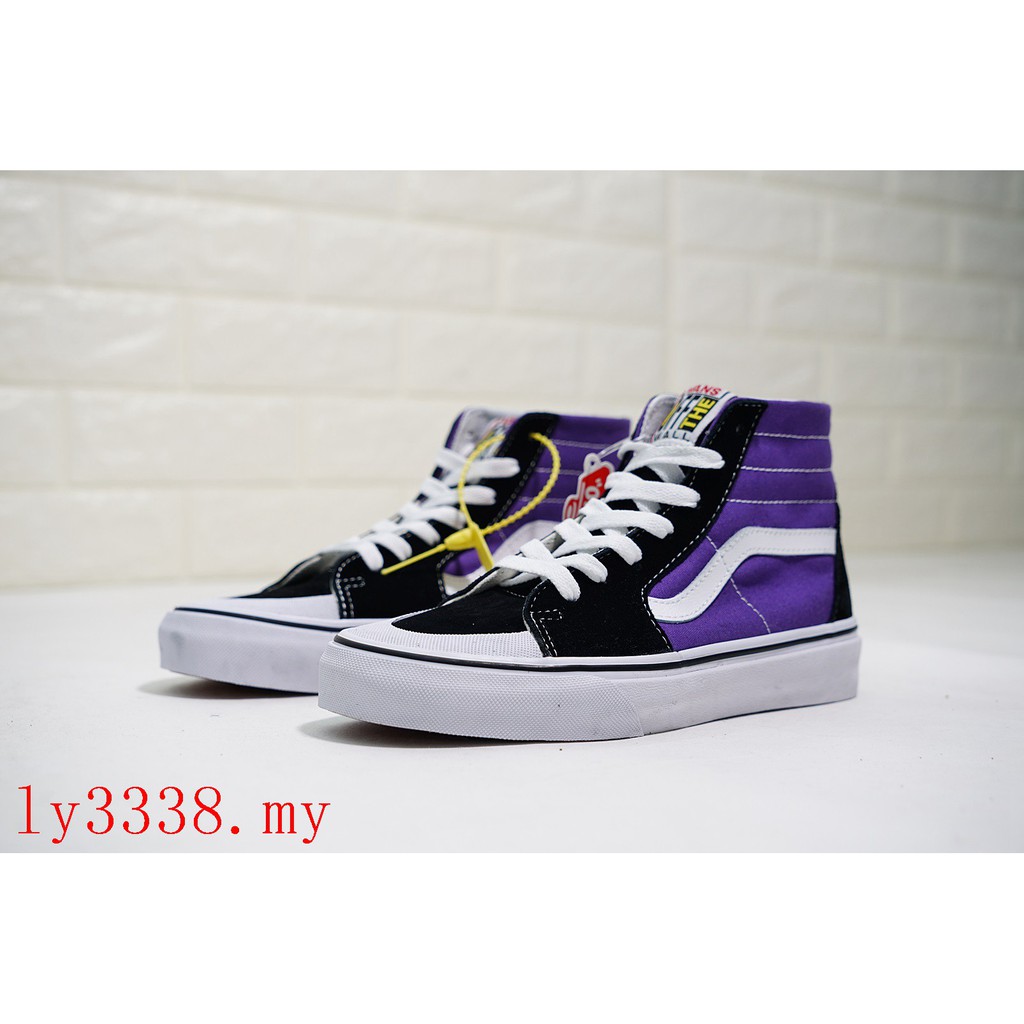 purple and black high tops