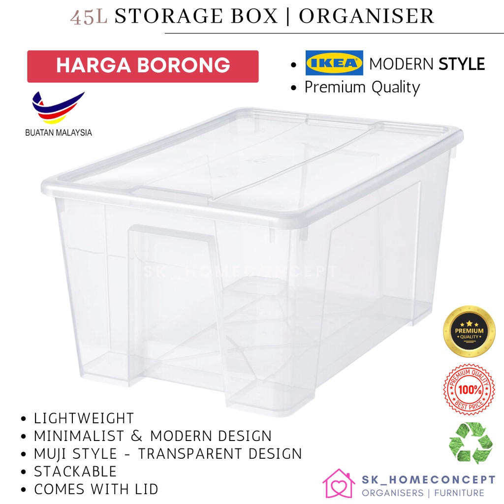 45L Multipurpose Plastic Storage Box | IKEA SAMLA/MUJI STYLE | Kotak Simpanan Plastik | Minimalist Storage Box
