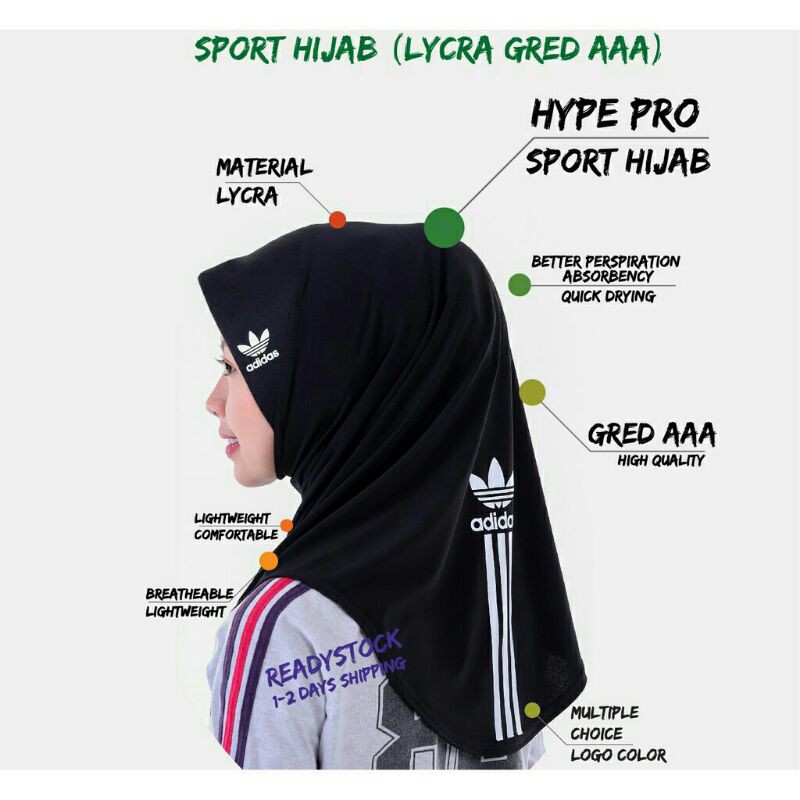 Tudung Sport Adidas Lycra Lembut 