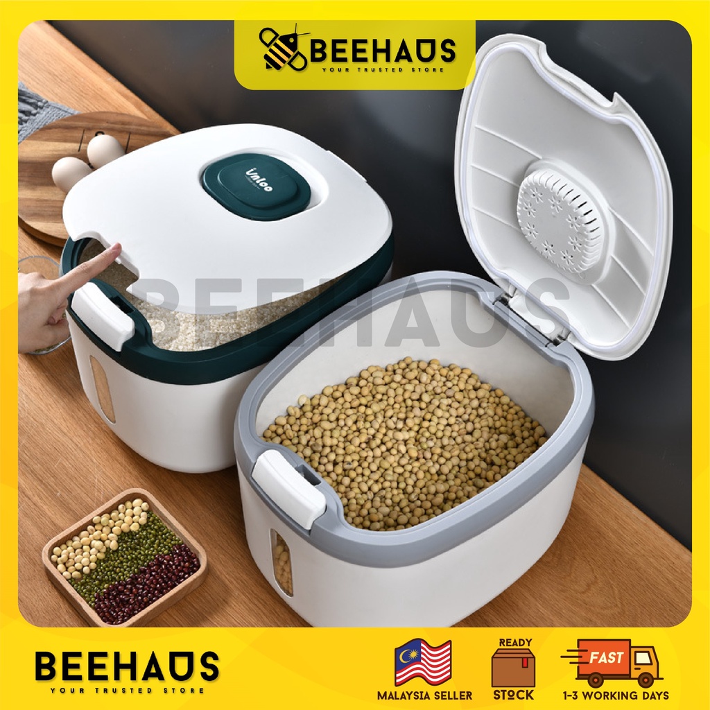 BEEHAUS Sealed Rice Storage Container | 5kg 10kg 15kg Rice Storage Box Grain Bucket Storage With Cup | Bekas Beras