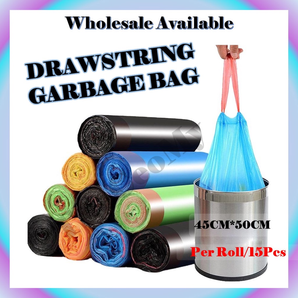 Plastik Sampah Garbage Bag Rubbish Bag Office Cleaning Trash Bags Dustbin with Rope 垃圾袋 (15pcs)