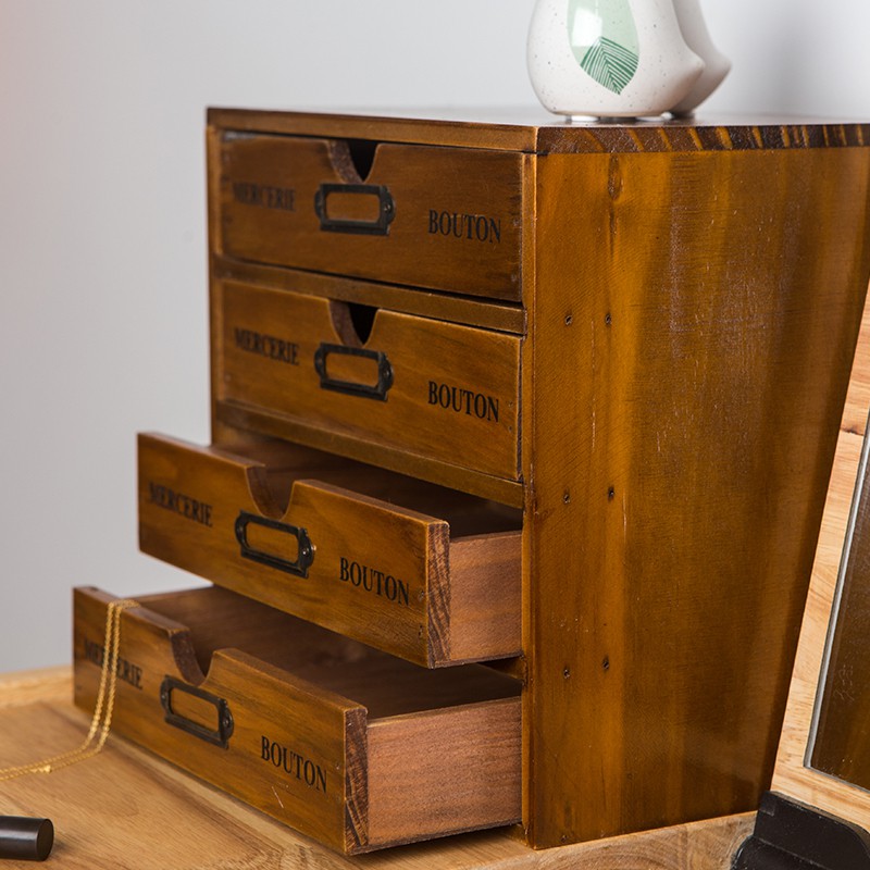 Solid Wood Cosmetics Jewelry Storage Box Office Storage Cabinet