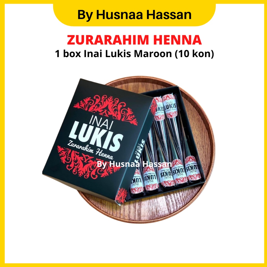 ZURARAHIM HENNA Inai Lukis Maroon (1 Box - 10 kon) Asli Daun Instant Special Bride Pengantin