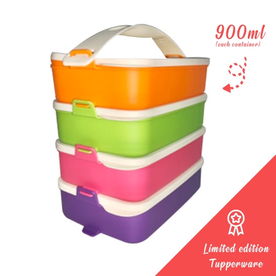 Tupperware Click To Go Picnic Container 900ml Purple Orange Pink Green