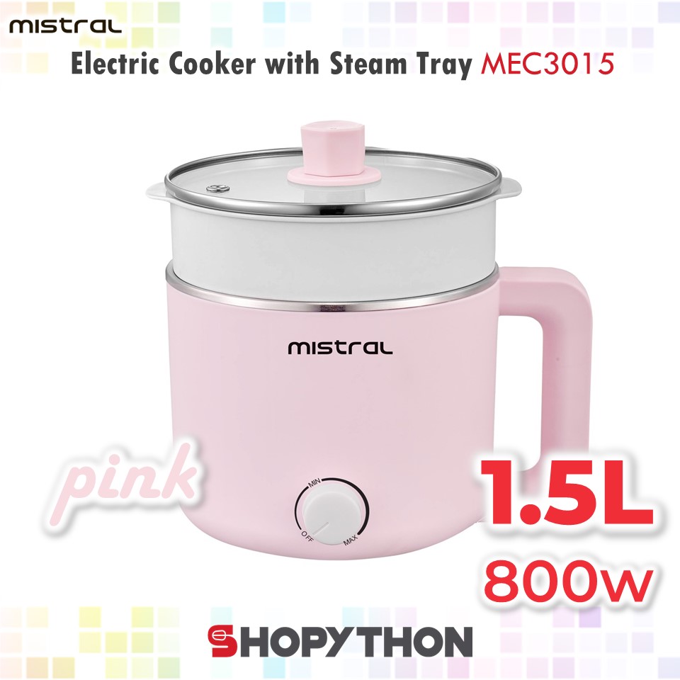 MISTRAL Multi Pot with Steam Tray MEC3015 (Pink) Electric Cooker Steamer Multi Purpose Portable Travel Periuk Pengukus