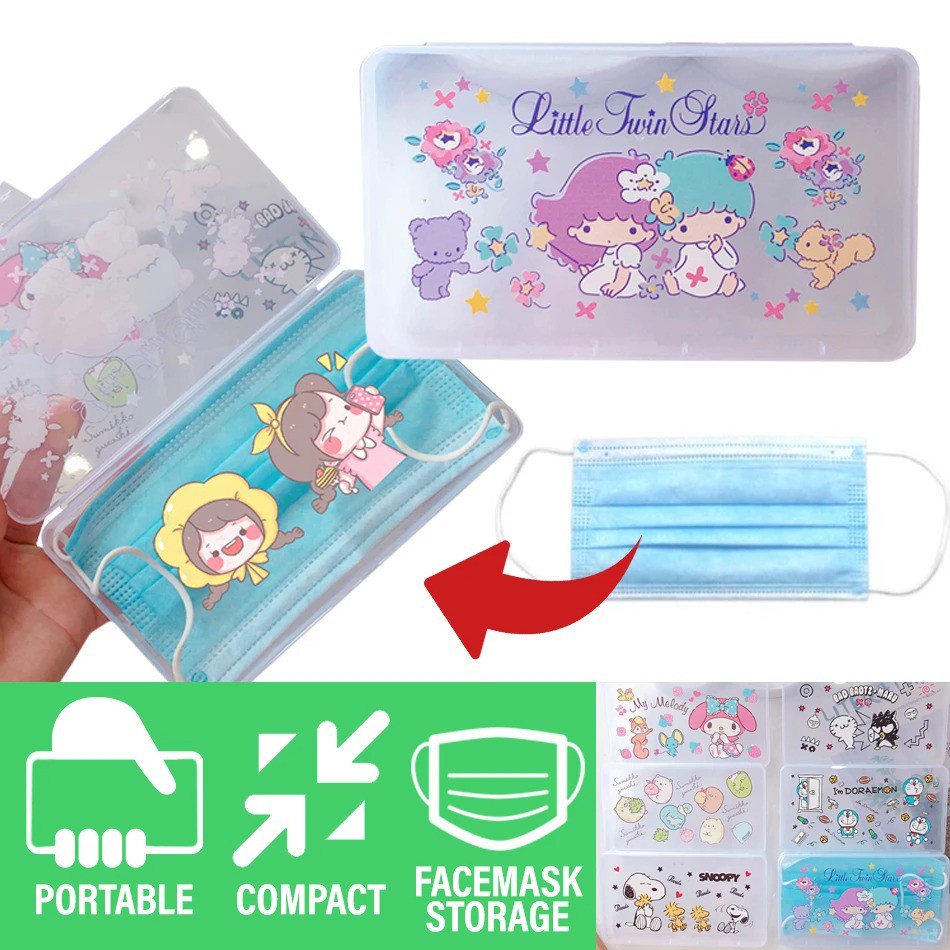 Feeton_homeware Face Mask Portable Storage Transparent Container Box with Cartoon Decoration