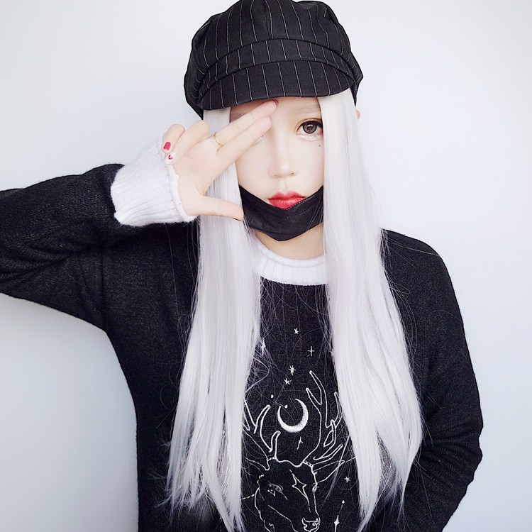 Silver White Split Length Straight Hair Second Yuan Anime Cos Wig