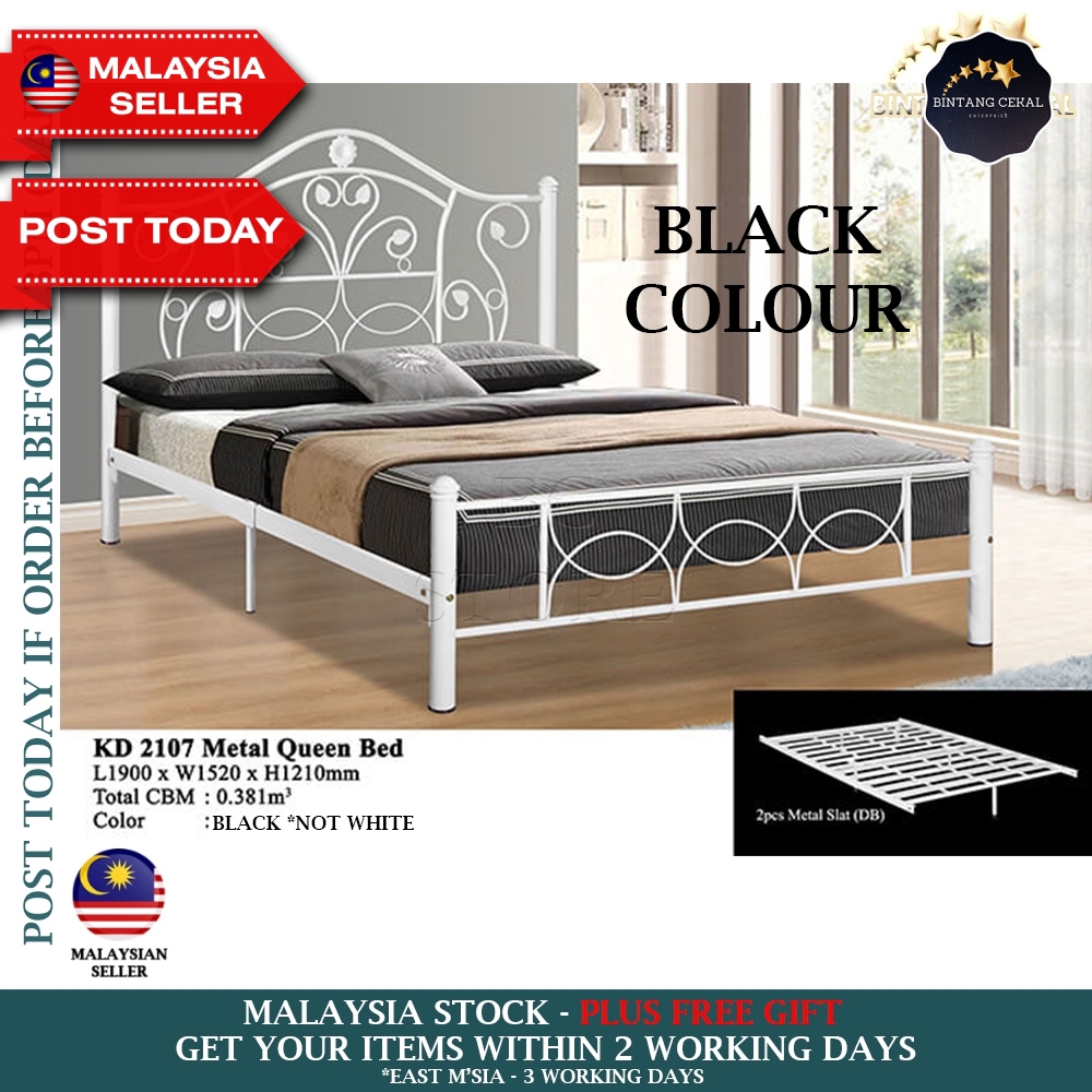 Metal Queen Bed Double Metal Bed Frame Bedroom Double Bed Bedroom Furniture Heavy Duty Katil Besi Black