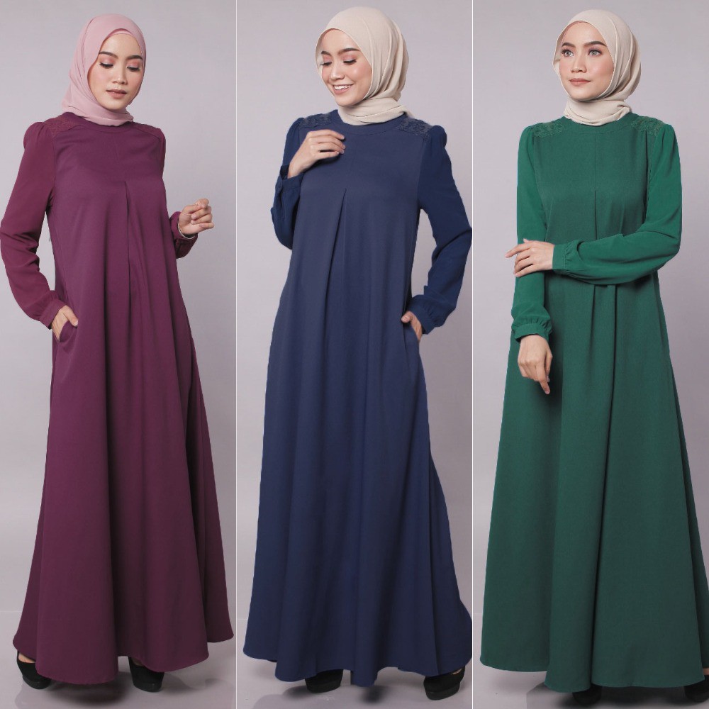 Muslimah Moden Exclusive Joint Lace Como Crepe Jubah Long Dress