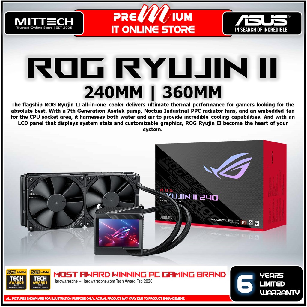 Asus ROG Ryujin II 240 / 360 All-In-One Liquid CPU Cooler With 3.5" LCD