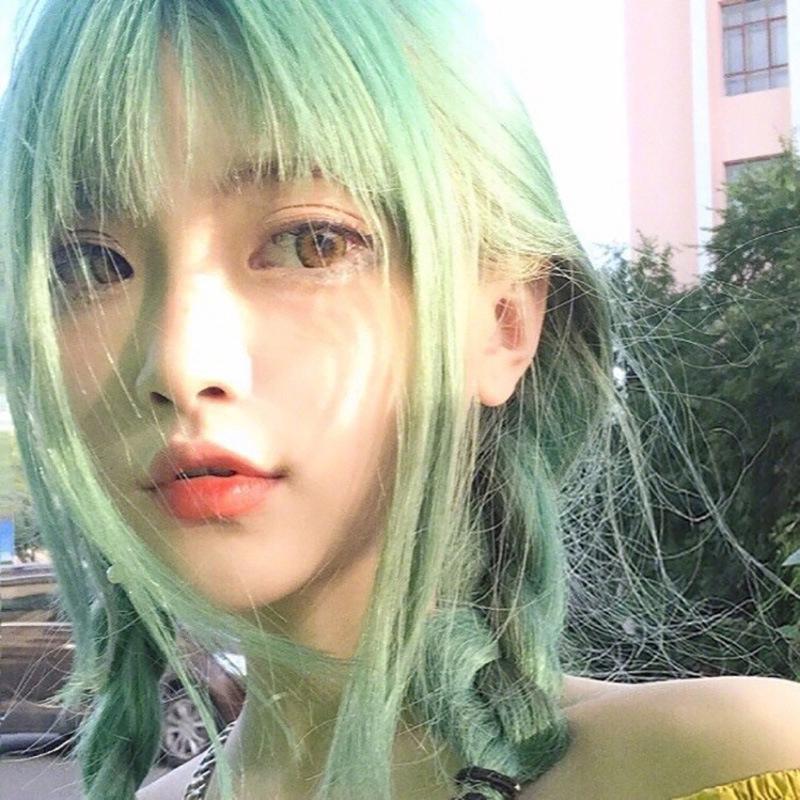 Ladies Street Style Hairstyle Wig Long Hair Air Bangs Green Long