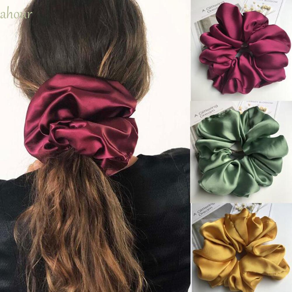 AHOUR Hair Rope Big Rubber Hair Ties Smooth Elastic Hair Bands Oversized  Scrunchies Women Hair Accessories Satin Solid Color Girls Ponytail  Holder/Multicolor | Shopee Malaysia