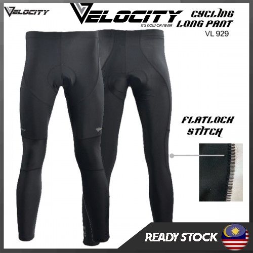 VL 929 Cycling Long Pant Gel Pad Black Flatlock Stitch
