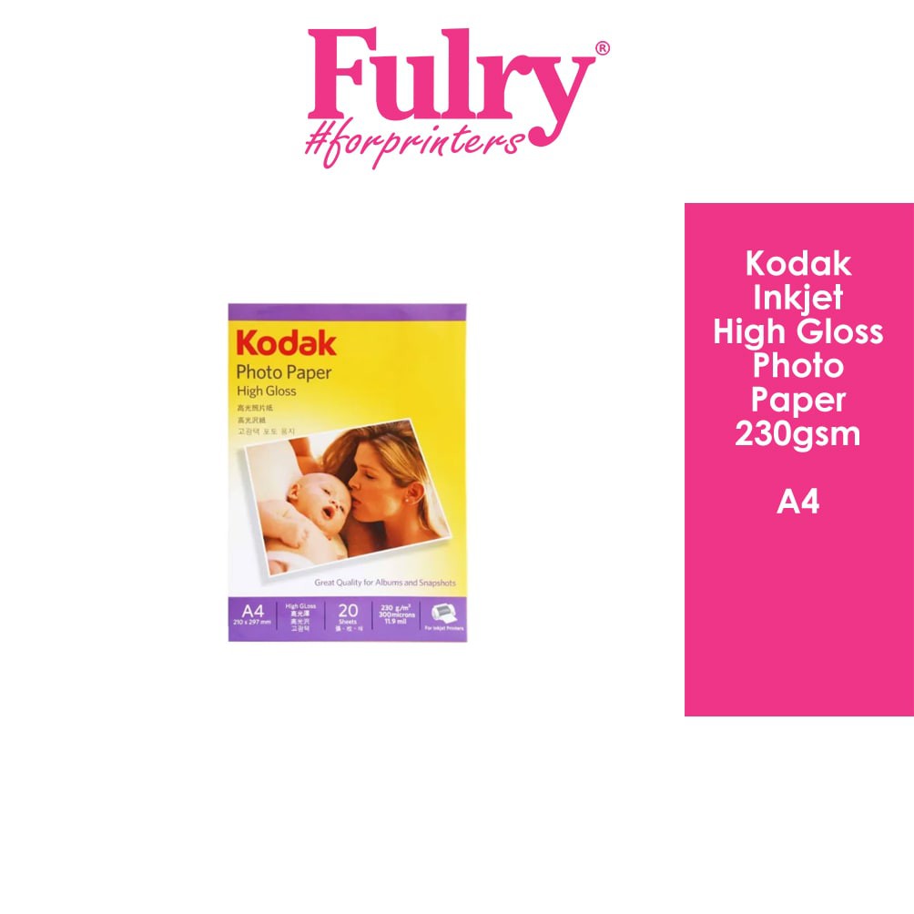 Fulry Sabah A4 Size Kodak High Gloss Photo Paper A4 Size 20 Sheetspack Shopee Malaysia