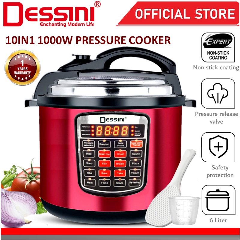 DESSINI ITALY 10IN1 Electric Digital Pressure Cooker Non-stick Stainless Steel Inner Pot Rice Cooker Steamer (6L)