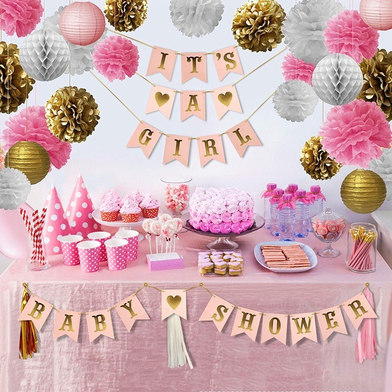 Pink And Gold Baby Shower Decorations Kit Shopee Malaysia