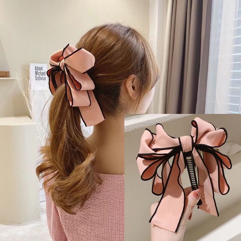 Girl Streamer Bow Banana Clip Ponytail Clip Vertical Clip Ribbon Multi-layered Bow Hairpin for Women