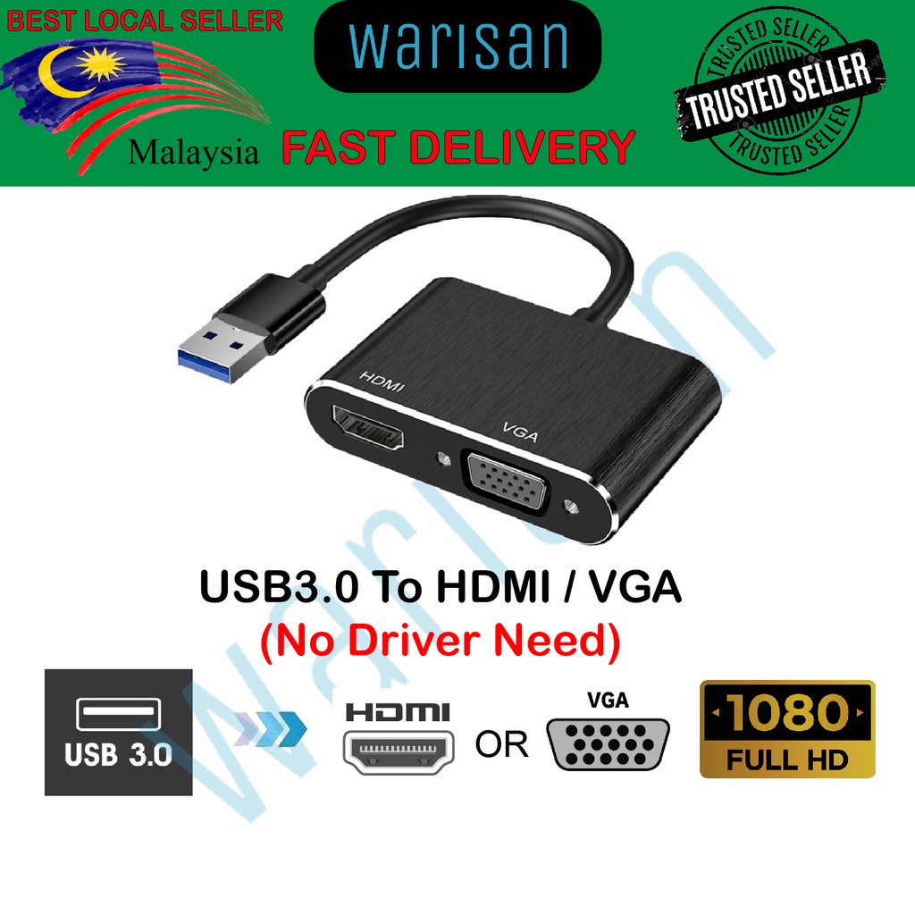 (READY STOCK) USB 3.0 TO HDMI/VGA DUAL Display Adapter Converter