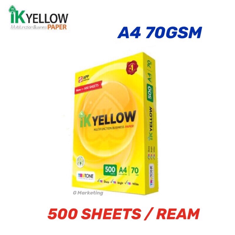 IK Yellow A4 Paper 70 GM (500 Sheets / Ream) | Shopee Malaysia