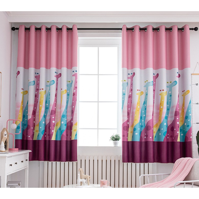 Curtains For Bedroom Children Boys Girls Kids Room Giraffe Cute Cartoon Custom Shading Windows Curtain Cloth Pink