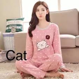 Women ladies pajamas set baju  tidur  perempuan  long sleeve 