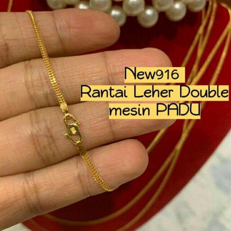 Rantai Leher Mesin Double Padu Budak Baby Saiz 38cm Hot Item Emas 916