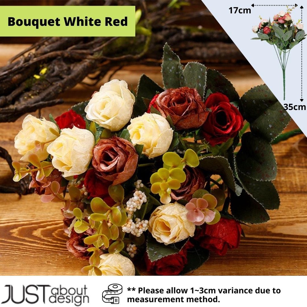 [1 Bouquet] Artificial Silk Rose Hand Bouquet Vintage Bunga Hiasan Flowers Wedding Home Retro Fake Flower Party