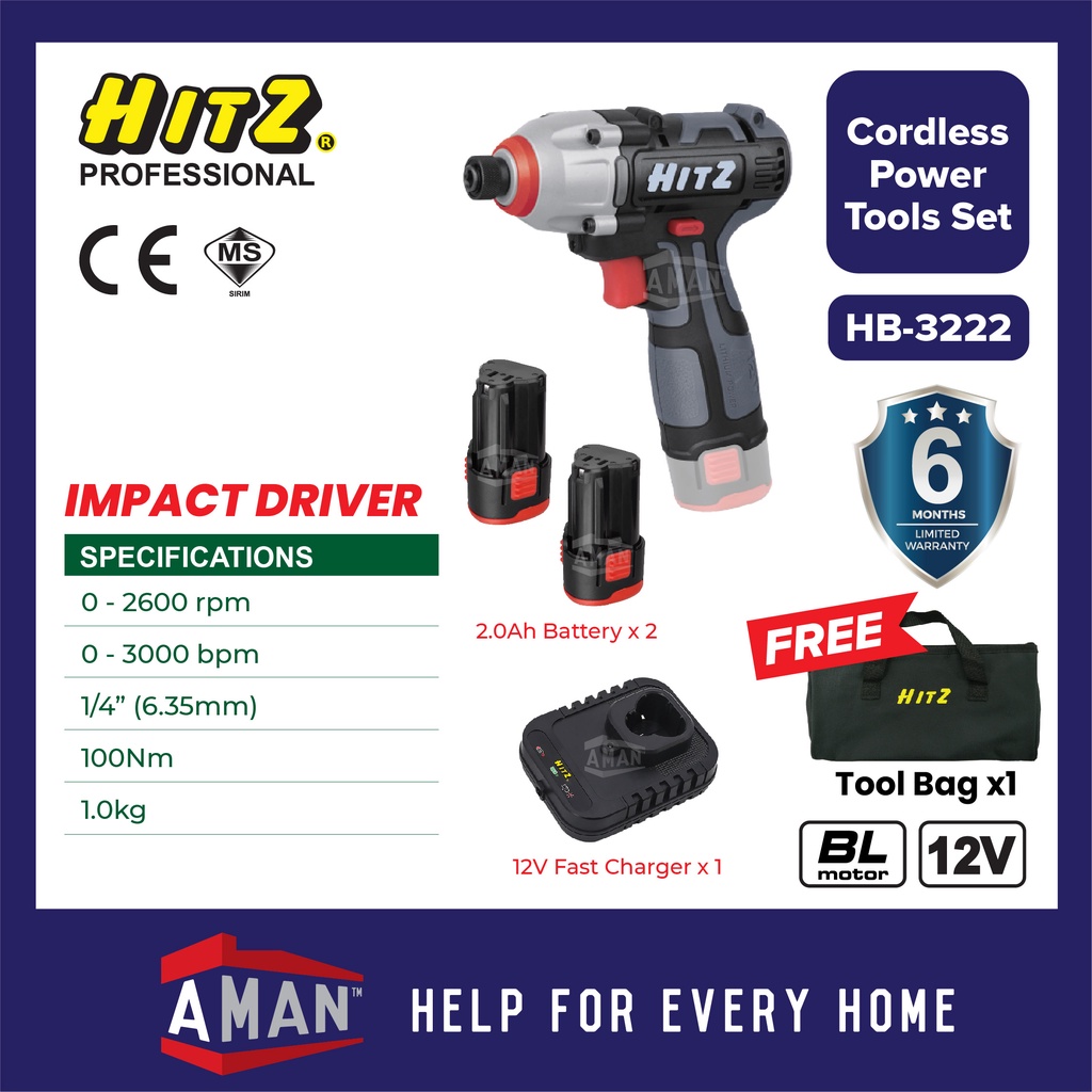 HITZ 12V Impact Driver Cordless Rechargeable Electric Screwdriver