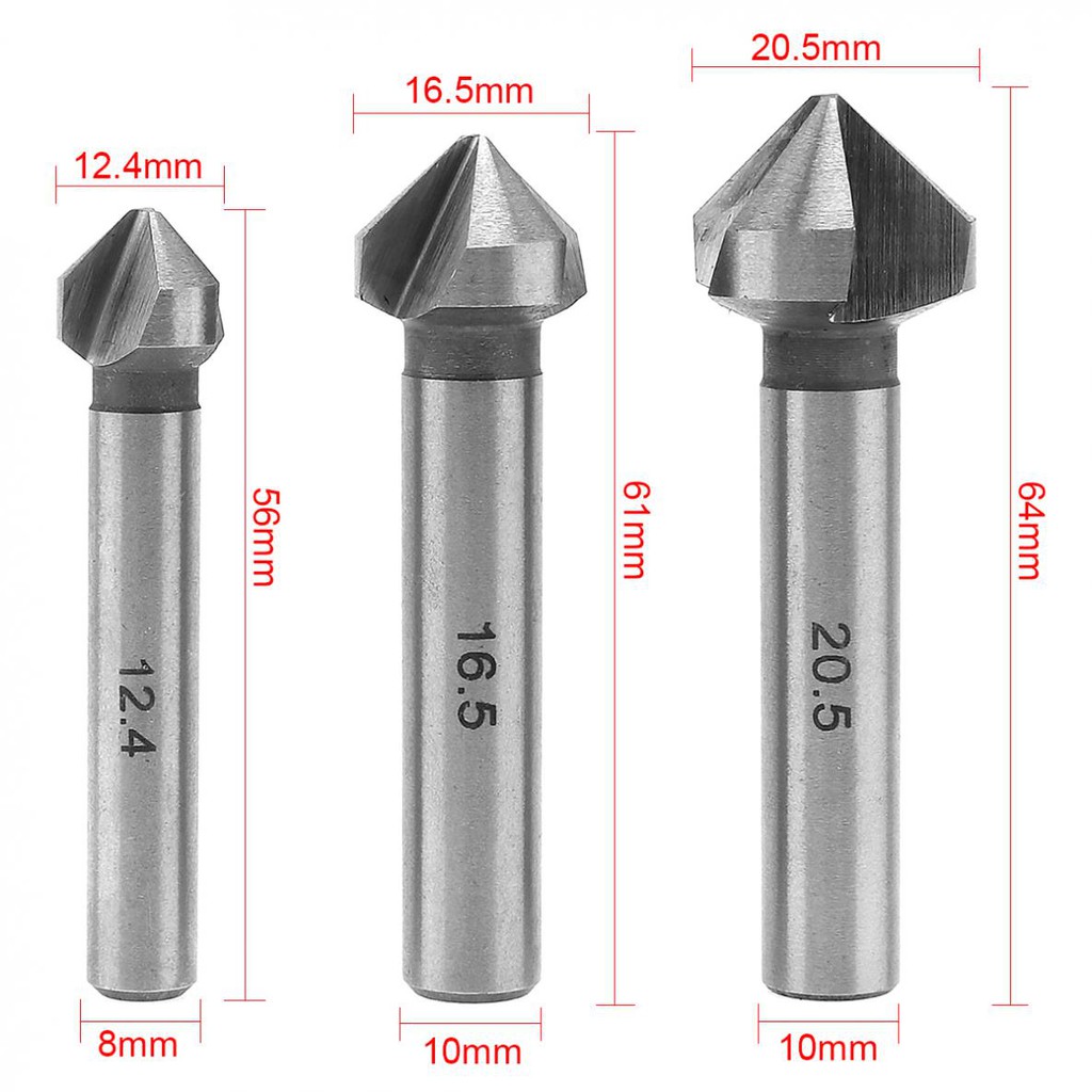 6pcs 3 Edge Chamfer End Mill Cutter Chamfering Countersink Drill