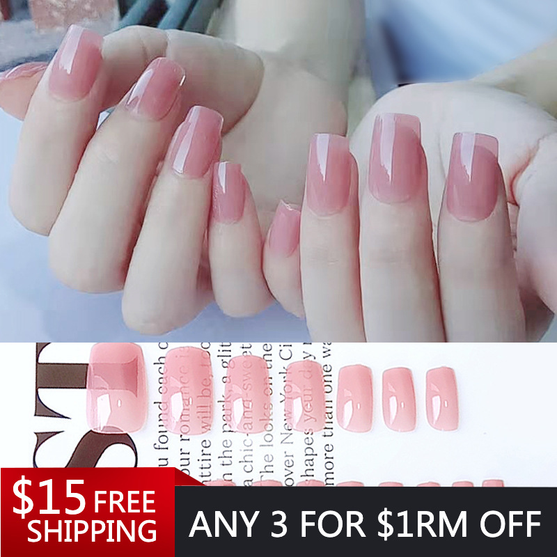 Ting Kuku Palsu False Nails Free Gift French Oval Transparent Half Sticker Shiny Pink Manicure Artificial Tips Fake Nails Halloween Nail Shopee Malaysia