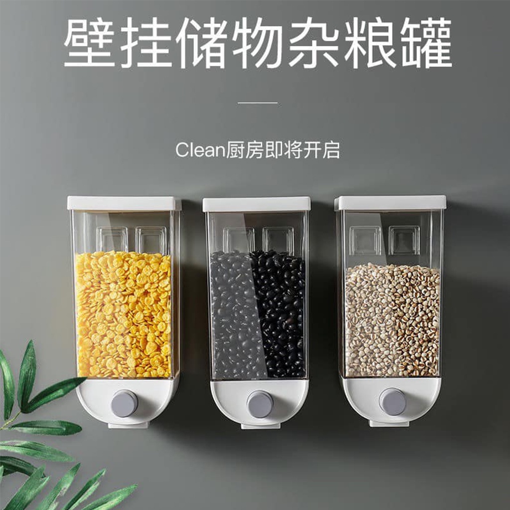 [ShipFast] Wall Mounted Bean Dispenser Rice Container Press Sealed Food Storage Container Multi Function Kitchen Storage