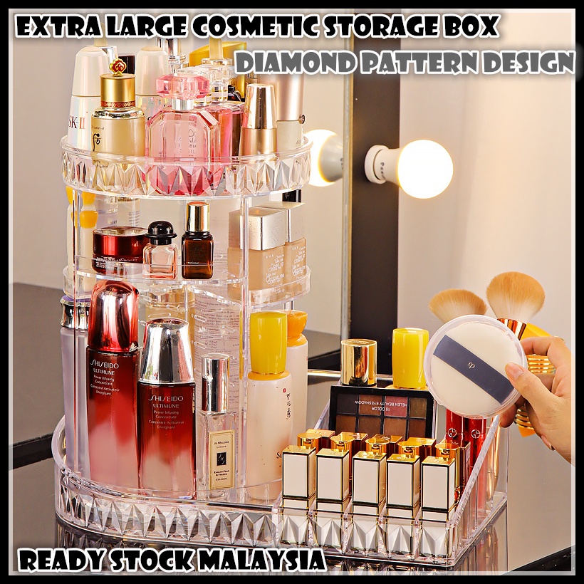 Diamond Design 360 Rotate Cosmetic Makeup Transparent Storage Box Extra