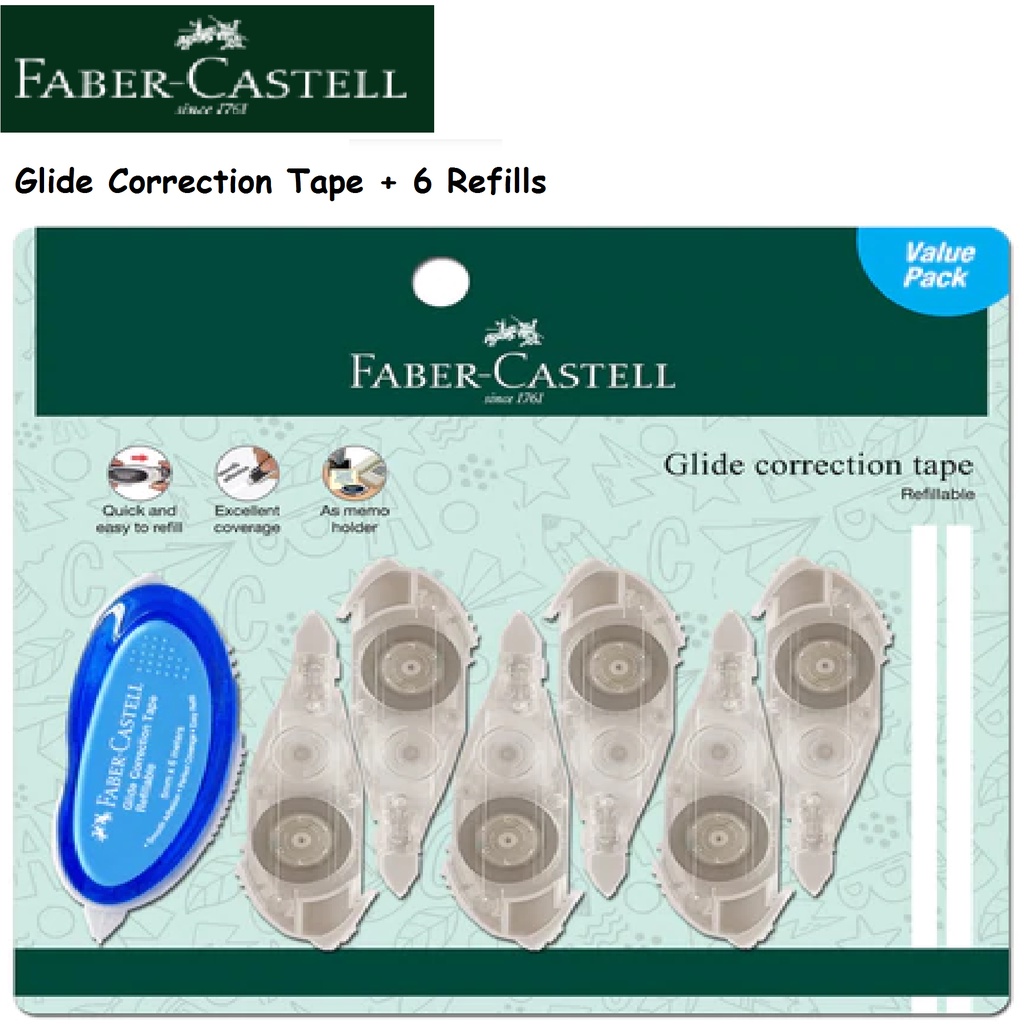 FaberCastell Glide Correction Tape (5 mm x 6 meters) 1 + 6 Refils (Value Pack) Shopee Malaysia