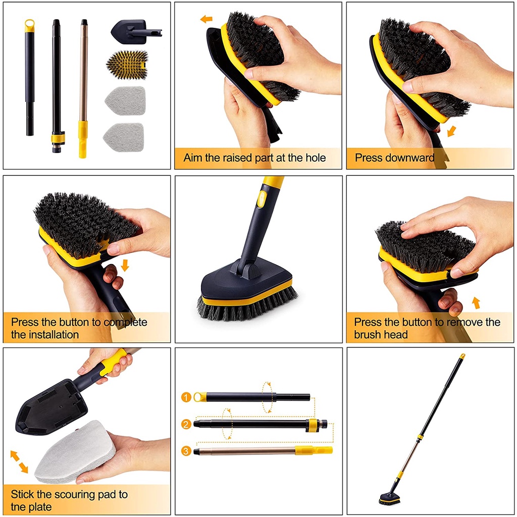 Versatile Purpose New BOOMJOY Tub Tile Scrubber Brush 2 1 Cleaning 58.2" Adjustable Telescopic Pole Stiff Bristles Sc... - Image 5