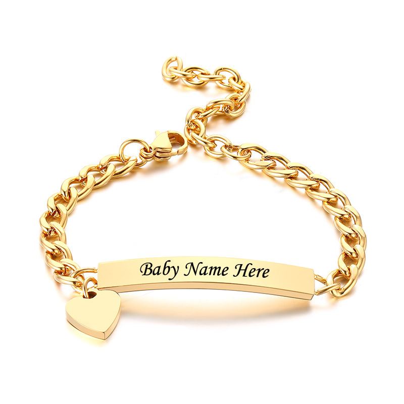 Vnox Personalized Engrave Baby Name Chain Bracelet Fashion Casual Jewelry