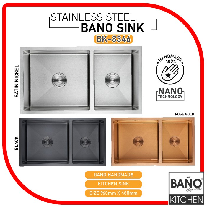 Bano Stainless Steel Handmade Undermount Bowls Kitchen Sink Nano Shopee Malaysia