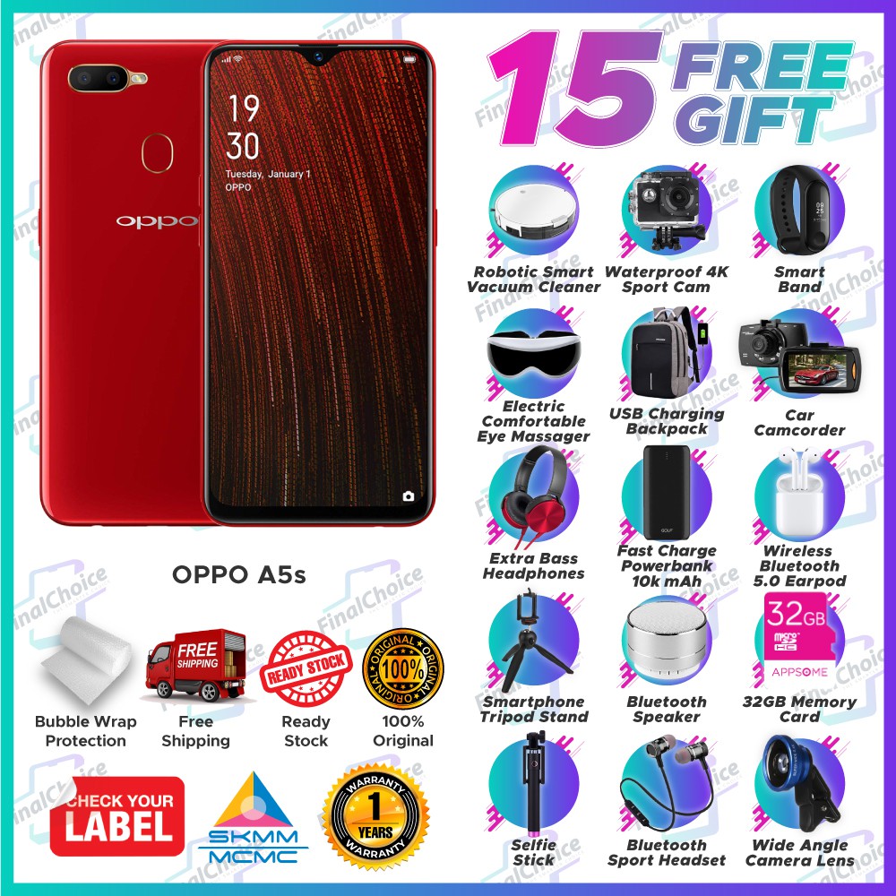 Up To 15 Free Gift Oppo A5s Cph1909 3gb 32gb Original Oppo Malaysia Warranty Shopee Malaysia