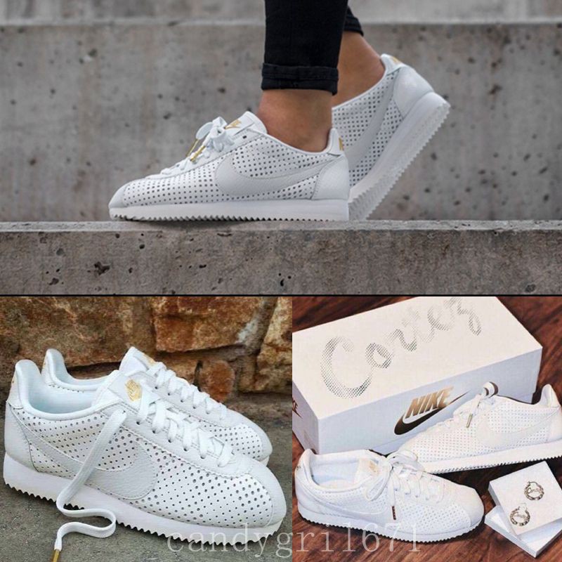 nike cortez white gold