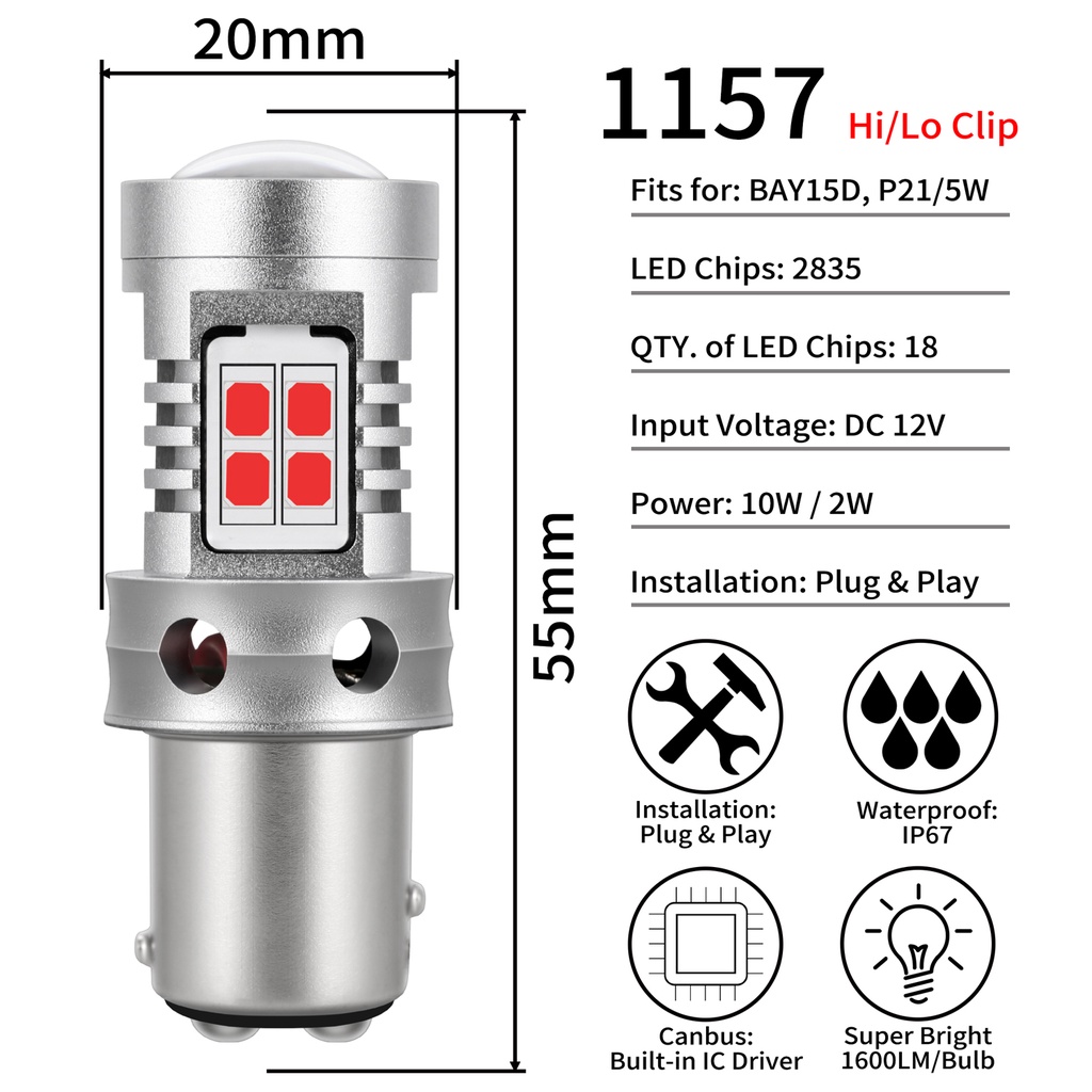 White LED #1157 12 Volt Tail Light Brake Stop Turn Signal Lamp Bulbs Pair 54SMD 