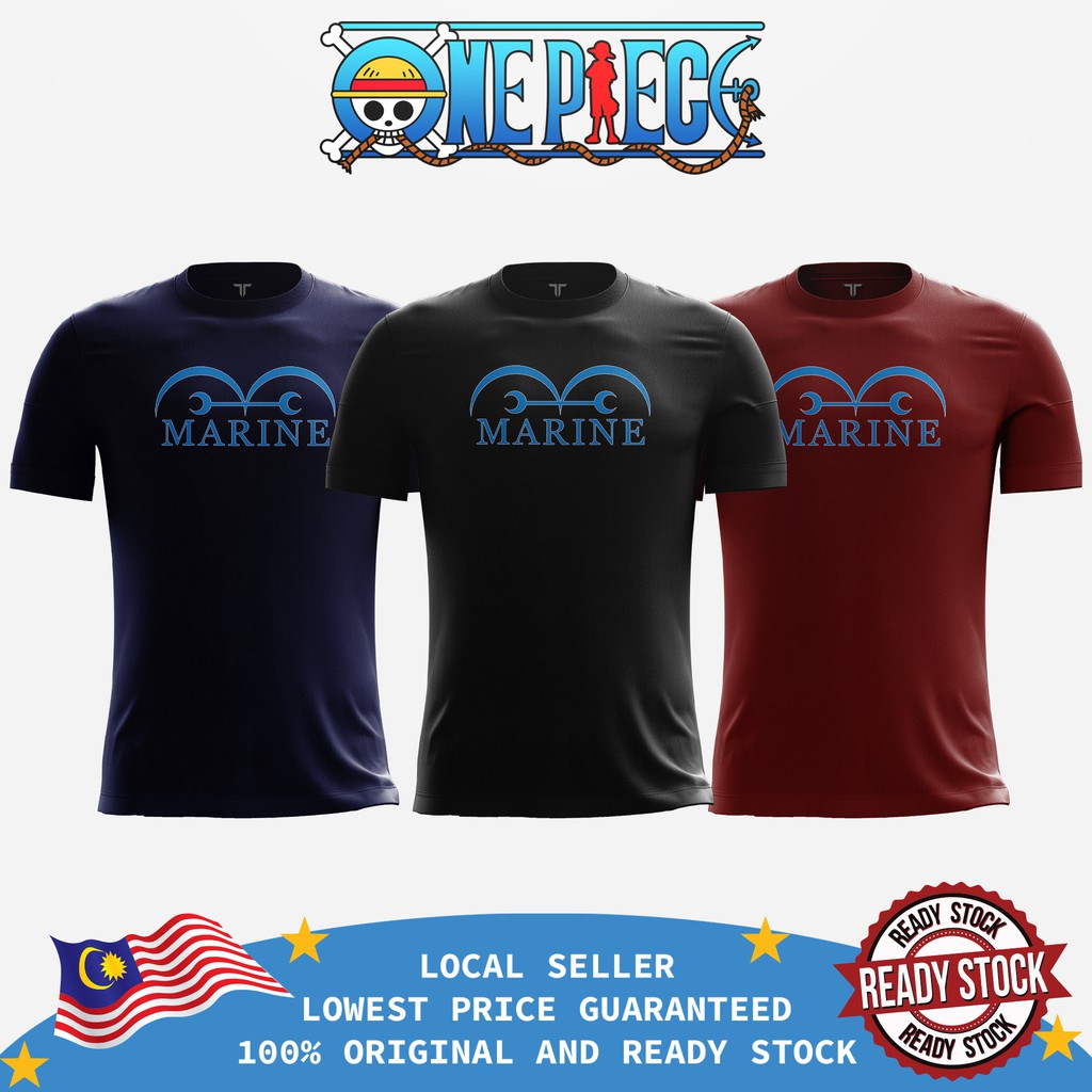 One Piece Anime T Shirt The Marine Edition Cotton Tee Shopee Malaysia