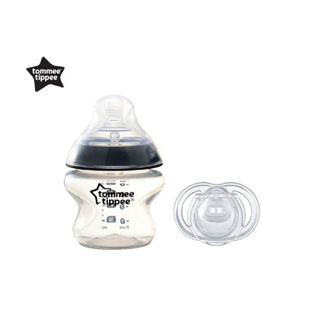 Tommee Tippee Black Ring Bottle 150ml/5oz + Soother 02m (1 Set No Box