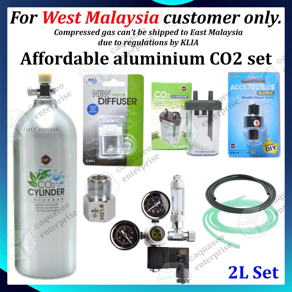 Planted Aquarium Aluminium CO2 Set 2L CO2 Supply Tank Complete Carbon