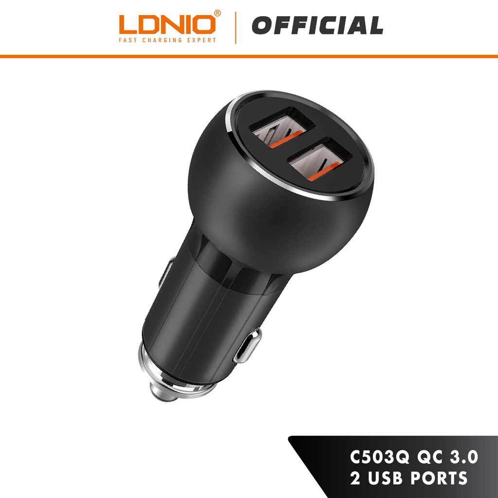 LDNIO C503Q 3.0 Quick Charge Dual USB Port Metal Car Charger with Micro Cable