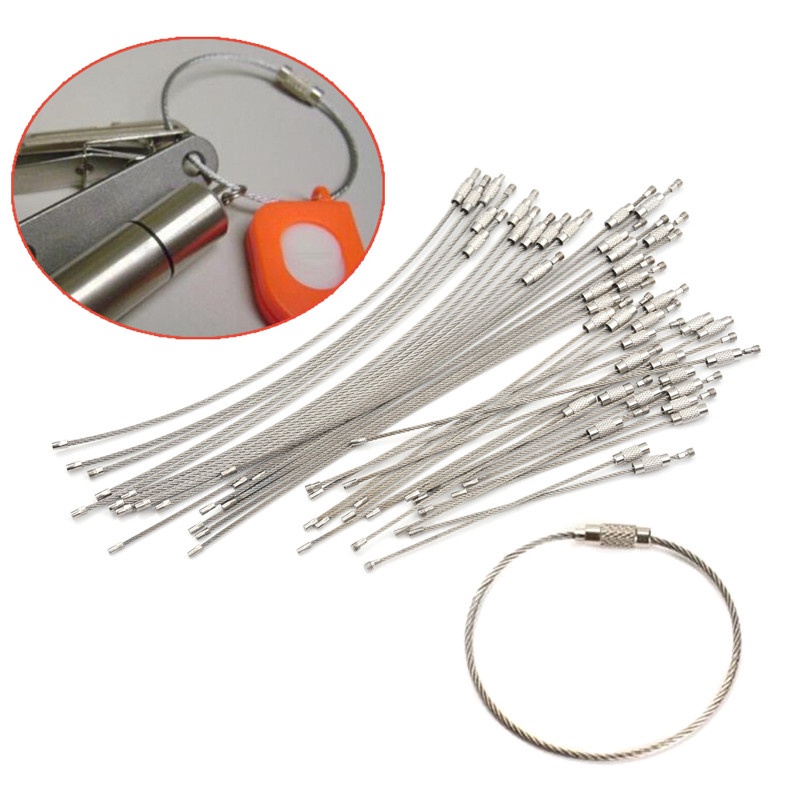 5X 4''/6''/8'' edc wire steel key ring keyring tag keychain case screw lock gadget loop outdoor rope cable camp luggage