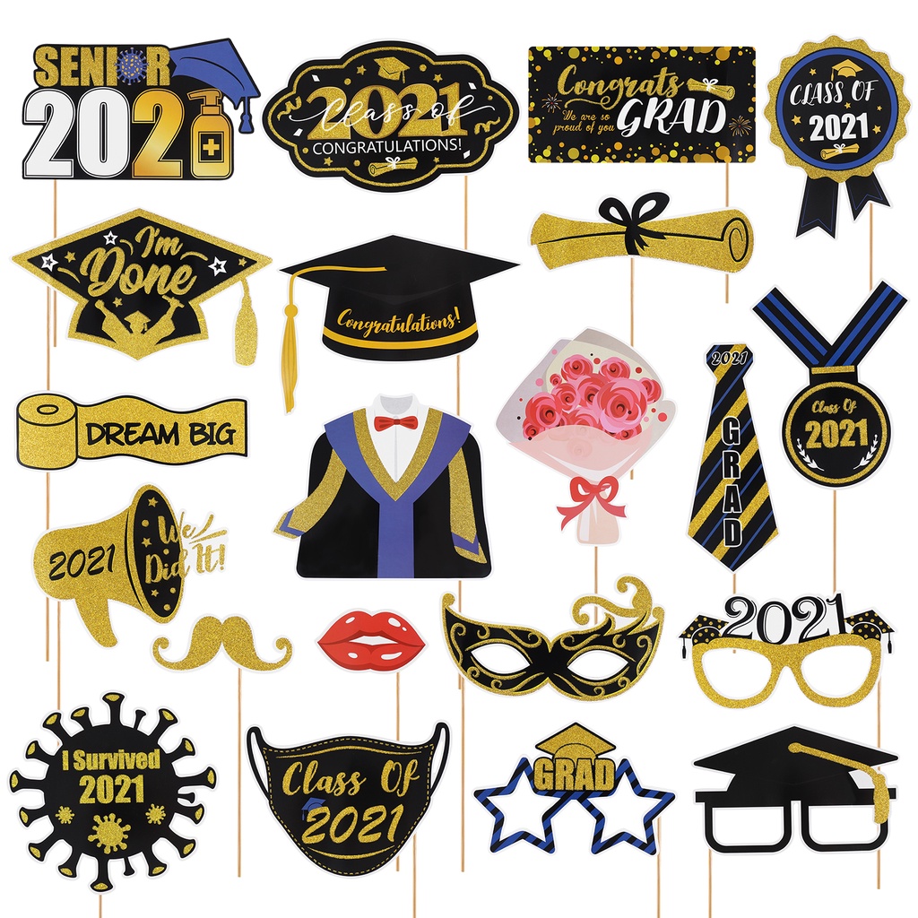 Amosfun 21pcs 2021 Graduation Photo Props Handheld Photo Booth Props ...